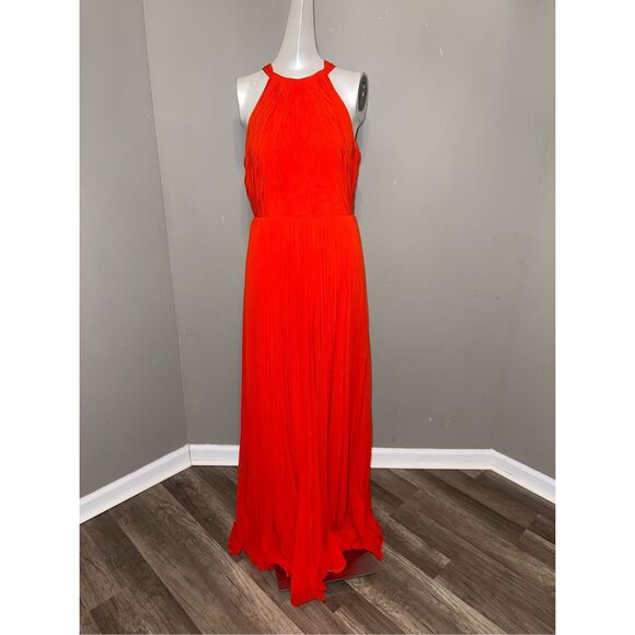 NWT ML MONIQUE LHUILLIER Sleeveless Pleated Chiffon Dress US 4 $695 - Picture 7 of 11